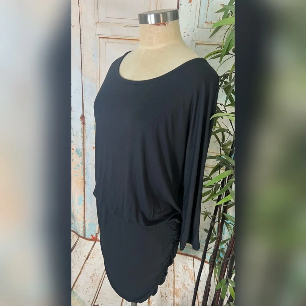 New! VENUS Black Short Stretchy Ruched Detail Blouson Dress - Picture 4 of 9